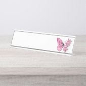 Bloemvink met roze Sakura Bureau Naambordje (Voorkant)