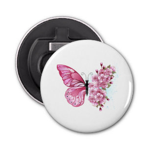 Bloemvink met roze Sakura Button Flesopener