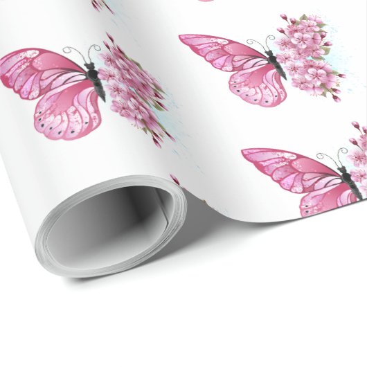 Bloemvink met roze Sakura Cadeaupapier (Rol Hoek)