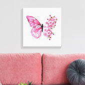 Bloemvink met roze Sakura Canvas Afdruk (Insitu (Woonkamer))