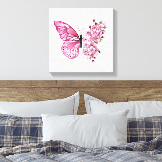 Bloemvink met roze Sakura Canvas Afdruk (Insitu (Slaapkamer))