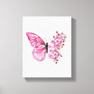 Bloemvink met roze Sakura Canvas Afdruk