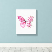 Bloemvink met roze Sakura Canvas Afdruk (Insitu (Houten vloer))