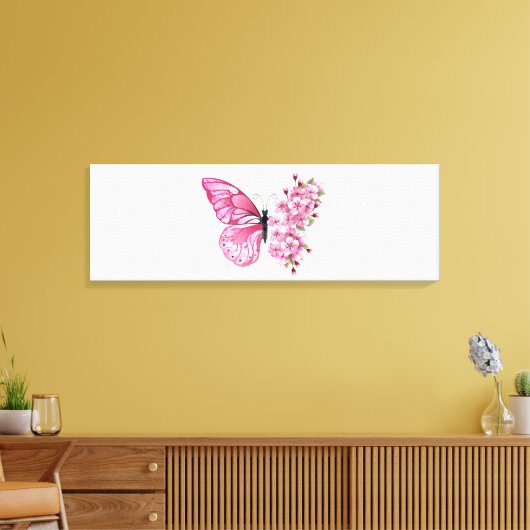 Bloemvink met roze Sakura Canvas Afdruk (Insitu (Woonkamer))