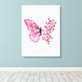 Bloemvink met roze Sakura Canvas Afdruk (Insitu (Houten vloer))