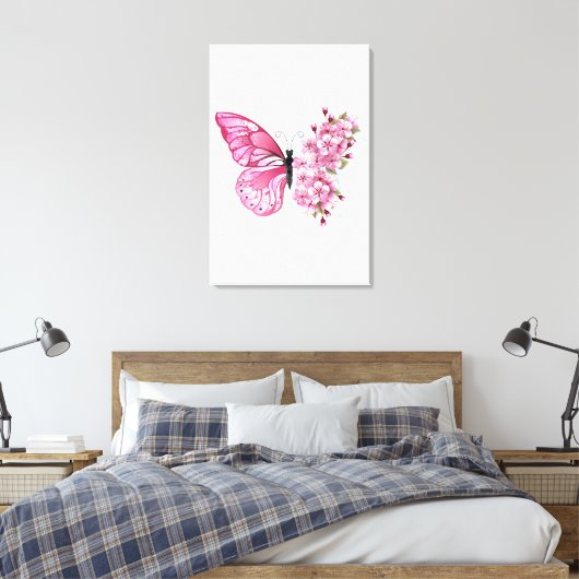 Bloemvink met roze Sakura Canvas Afdruk (Insitu (Slaapkamer))