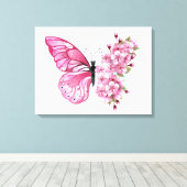 Bloemvink met roze Sakura Canvas Afdruk (Insitu (Houten vloer))