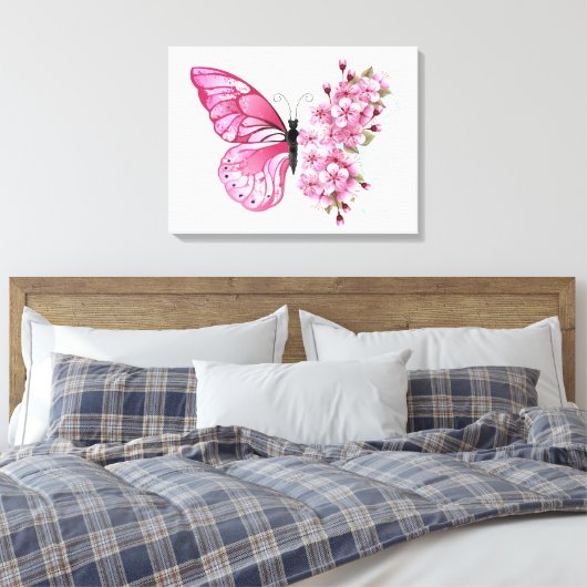 Bloemvink met roze Sakura Canvas Afdruk (Insitu (Slaapkamer))