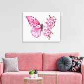 Bloemvink met roze Sakura Canvas Afdruk (Insitu (Woonkamer))