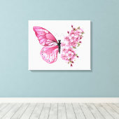 Bloemvink met roze Sakura Canvas Afdruk (Insitu (Houten vloer))