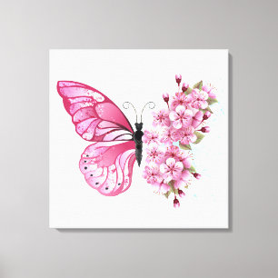 Bloemvink met roze Sakura Canvas Afdruk