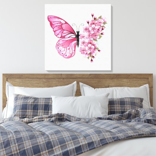 Bloemvink met roze Sakura Canvas Afdruk (Insitu (Slaapkamer))