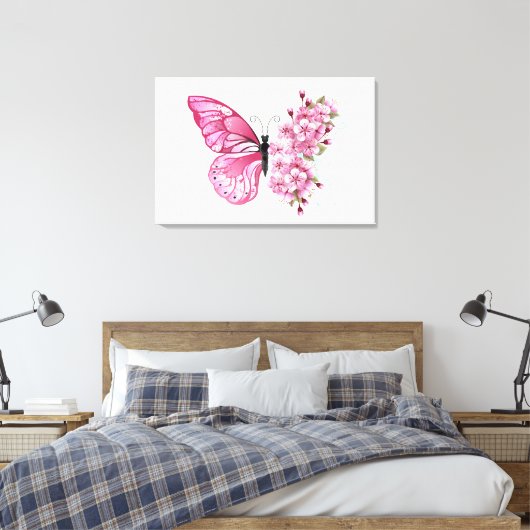 Bloemvink met roze Sakura Canvas Afdruk (Insitu (Slaapkamer))