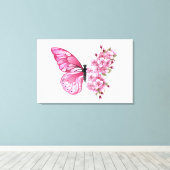 Bloemvink met roze Sakura Canvas Afdruk (Insitu (Houten vloer))