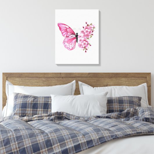 Bloemvink met roze Sakura Canvas Afdruk (Insitu (Slaapkamer))