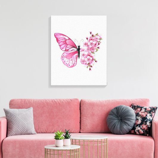 Bloemvink met roze Sakura Canvas Afdruk (Insitu (Woonkamer))