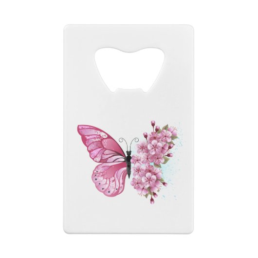 Bloemvink met roze Sakura Creditkaart Flessenopener (Achterkant)