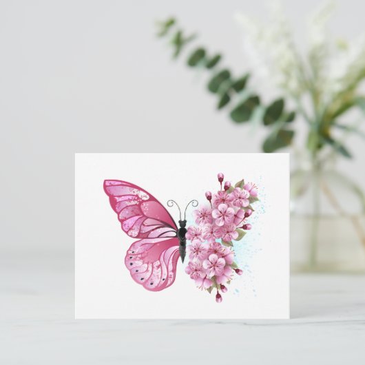 Bloemvink met roze Sakura Feestdagenkaart (Staand voorkant)