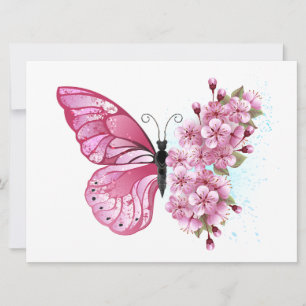 Bloemvink met roze Sakura Feestdagenkaart
