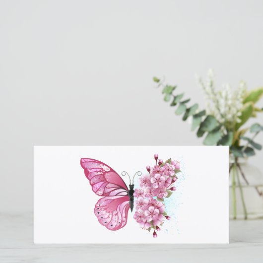 Bloemvink met roze Sakura Feestdagenkaart (Staand voorkant)