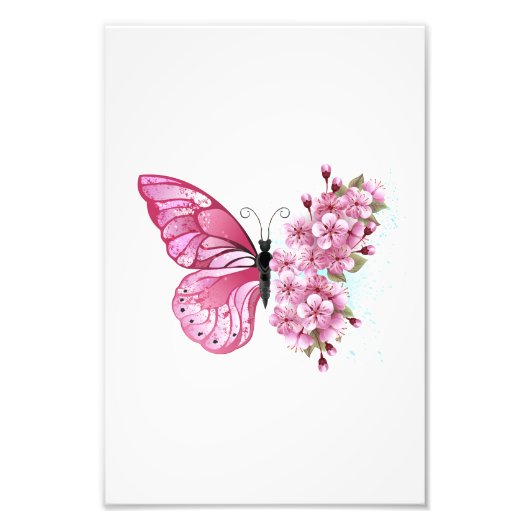 Bloemvink met roze Sakura Foto Afdruk (Voorkant)