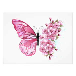 Bloemvink met roze Sakura Foto Afdruk