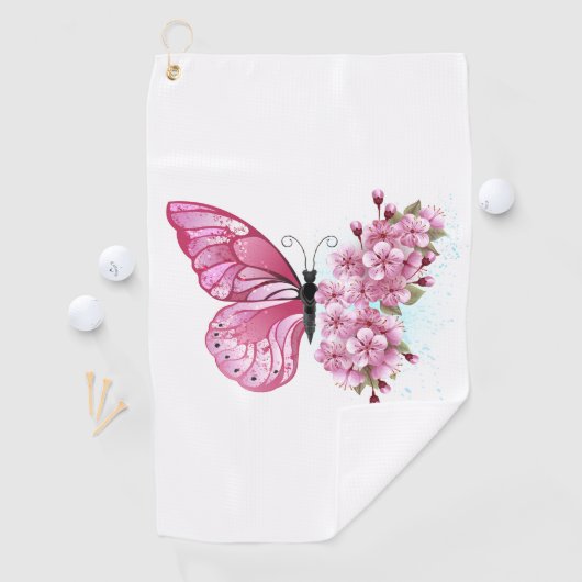 Bloemvink met roze Sakura Golfhanddoek (Insitu)