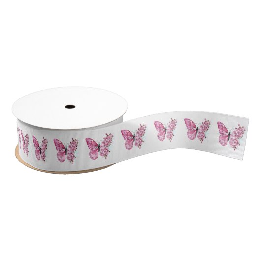 Bloemvink met roze Sakura Grosgrain Lint (Spoel)