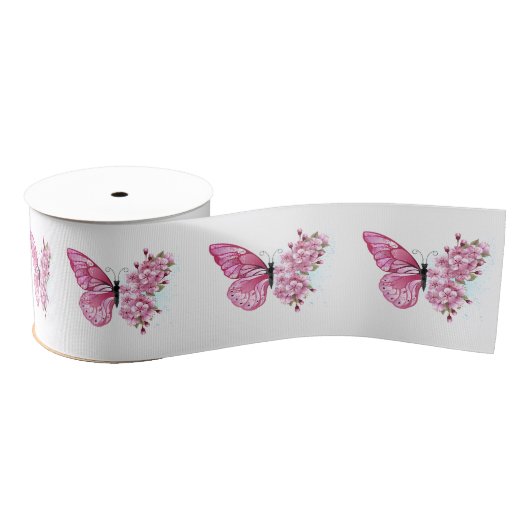 Bloemvink met roze Sakura Grosgrain Lint (Spoel)