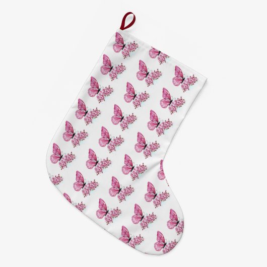 Bloemvink met roze Sakura Grote Kerstsok (Voorkant (Hangend))