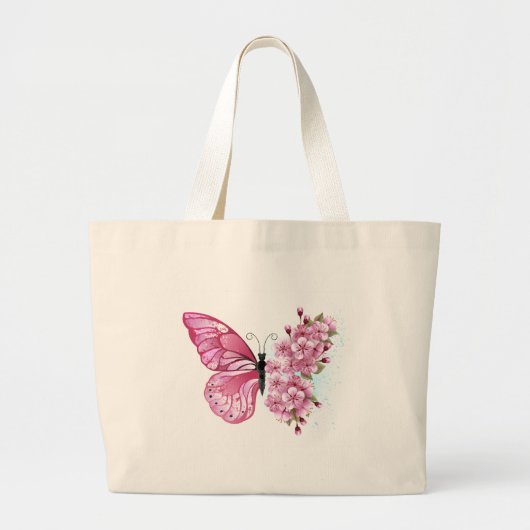 Bloemvink met roze Sakura Grote Tote Bag (Voorkant)