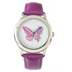 Bloemvink met roze Sakura Horloge