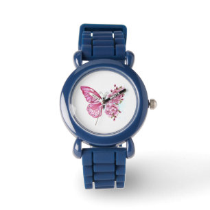 Bloemvink met roze Sakura Horloge