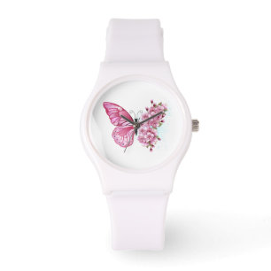 Bloemvink met roze Sakura Horloge