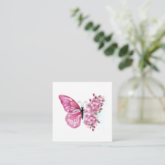 Bloemvink met roze Sakura Informatiekaartje (Staand voorkant)