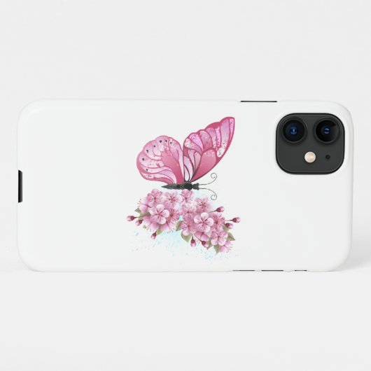 Bloemvink met roze Sakura iPhone Hoesje (Achterkant horizontaal)