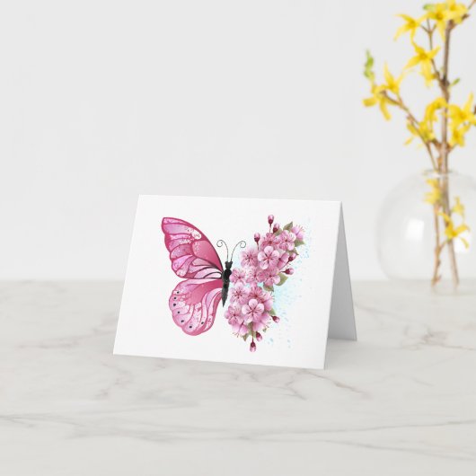 Bloemvink met roze Sakura Kaart (Gele Bloem)