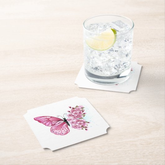 Bloemvink met roze Sakura Kartonnen Onderzetters (Insitu)