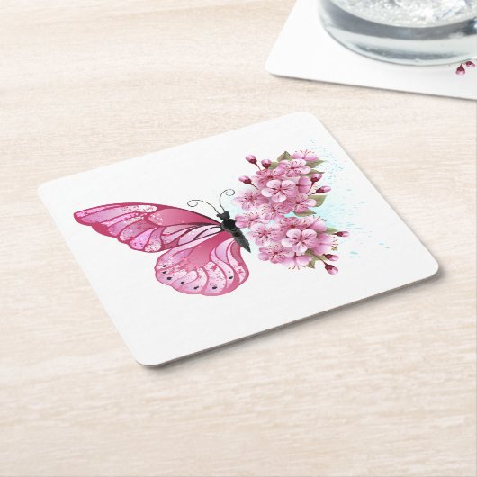 Bloemvink met roze Sakura Kartonnen Onderzetters (Schuin)