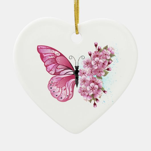 Bloemvink met roze Sakura Keramisch Ornament (Voorkant)