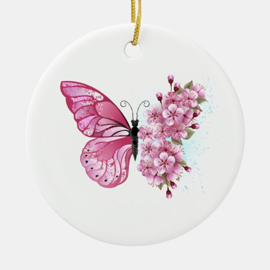 Bloemvink met roze Sakura Keramisch Ornament (Voorkant)
