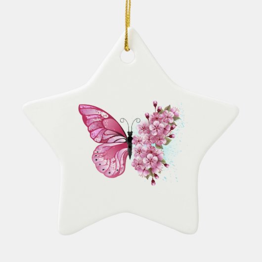 Bloemvink met roze Sakura Keramisch Ornament (Voorkant)