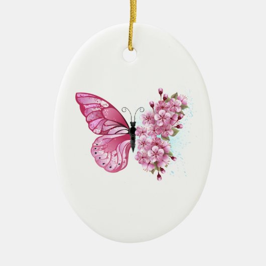 Bloemvink met roze Sakura Keramisch Ornament (Voorkant)