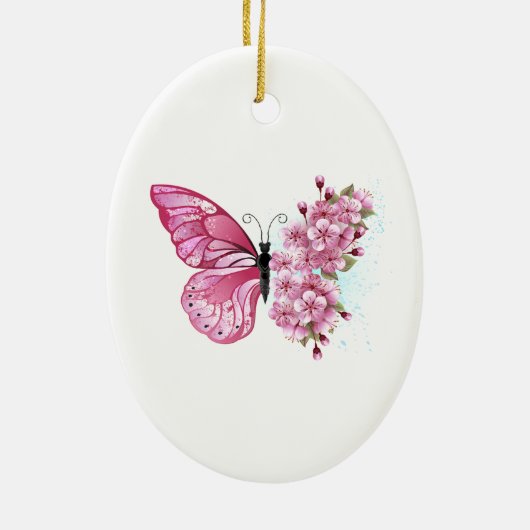 Bloemvink met roze Sakura Keramisch Ornament (Achterkant)