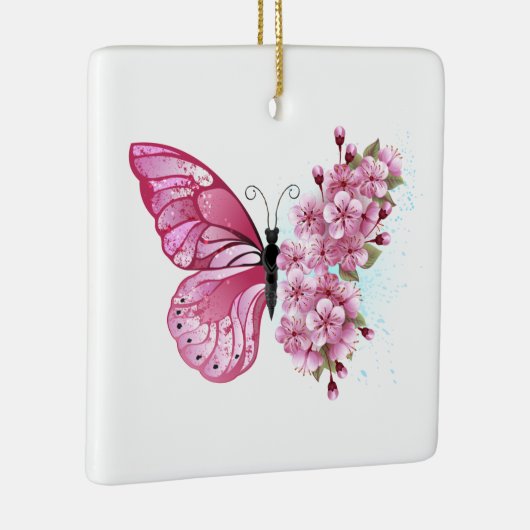 Bloemvink met roze Sakura Keramisch Ornament (Rechts)