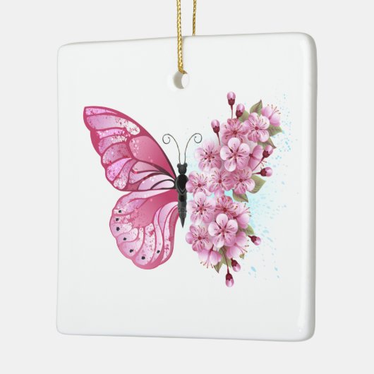 Bloemvink met roze Sakura Keramisch Ornament (Links)