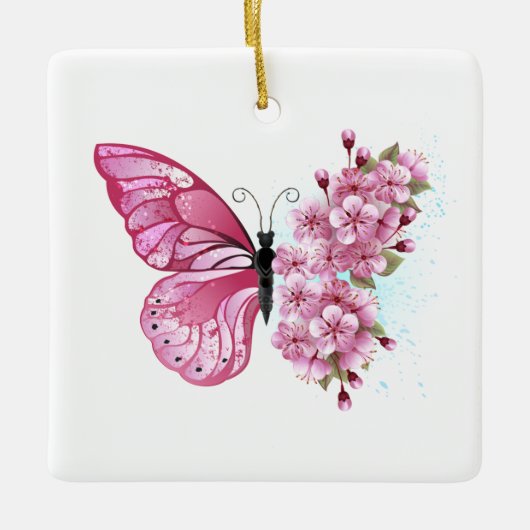 Bloemvink met roze Sakura Keramisch Ornament (Voorkant)