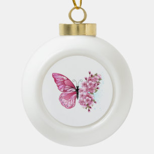 Bloemvink met roze Sakura Keramische Bal Ornament