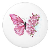 Bloemvink met roze Sakura Keramische Knop (Voorkant)