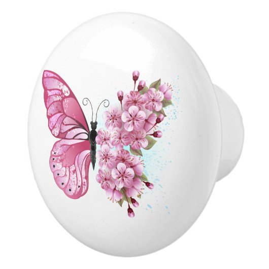 Bloemvink met roze Sakura Keramische Knop (Rechts)